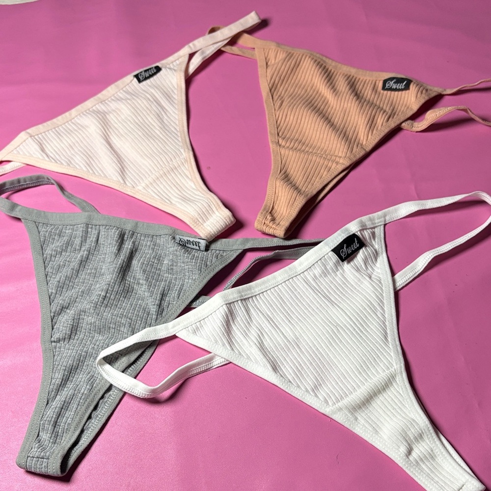 Ribbed Thong White, Gray, Peach, Blush